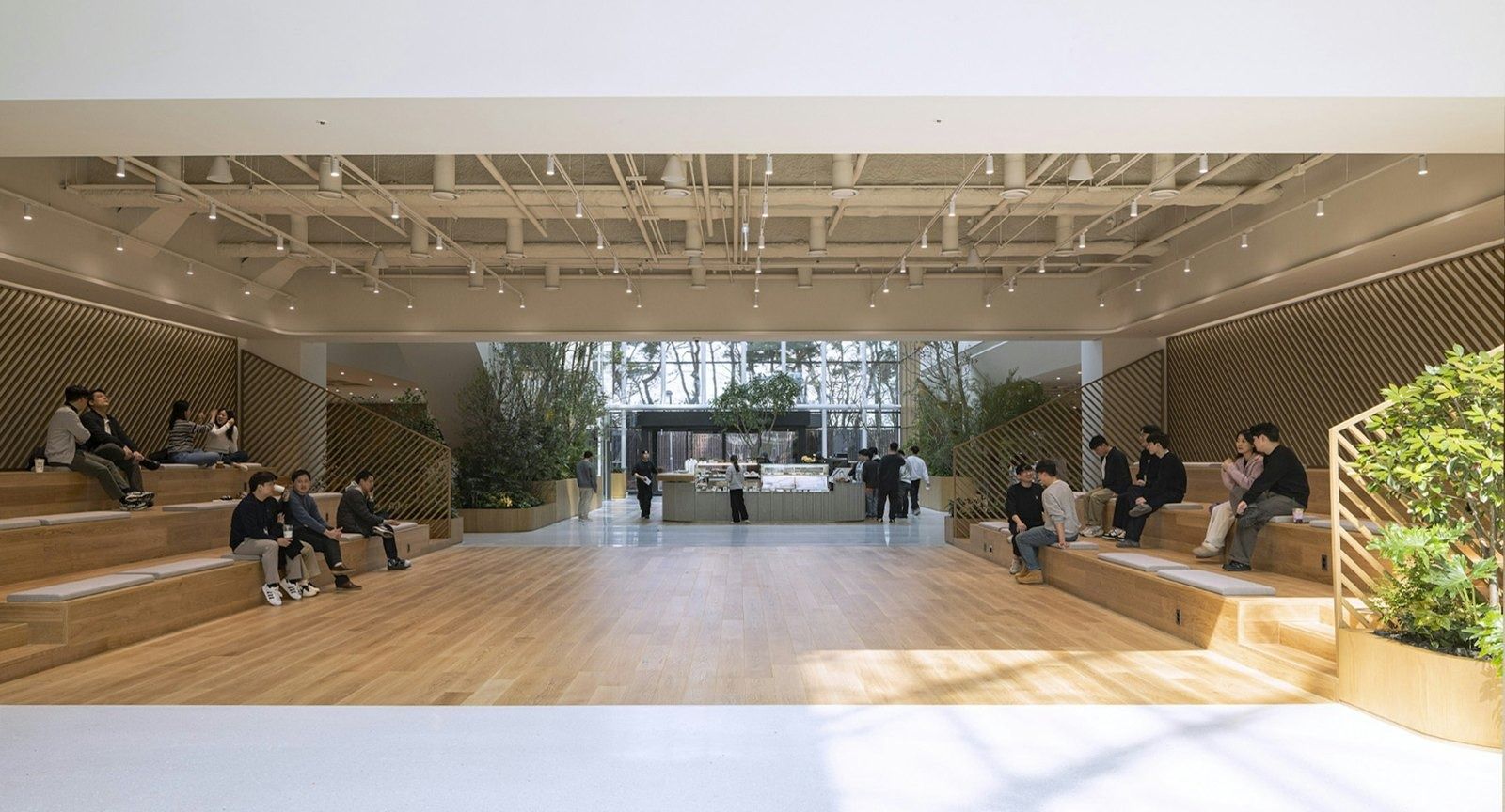 Hyundai Motor Company: Hall with stepped seating and trees