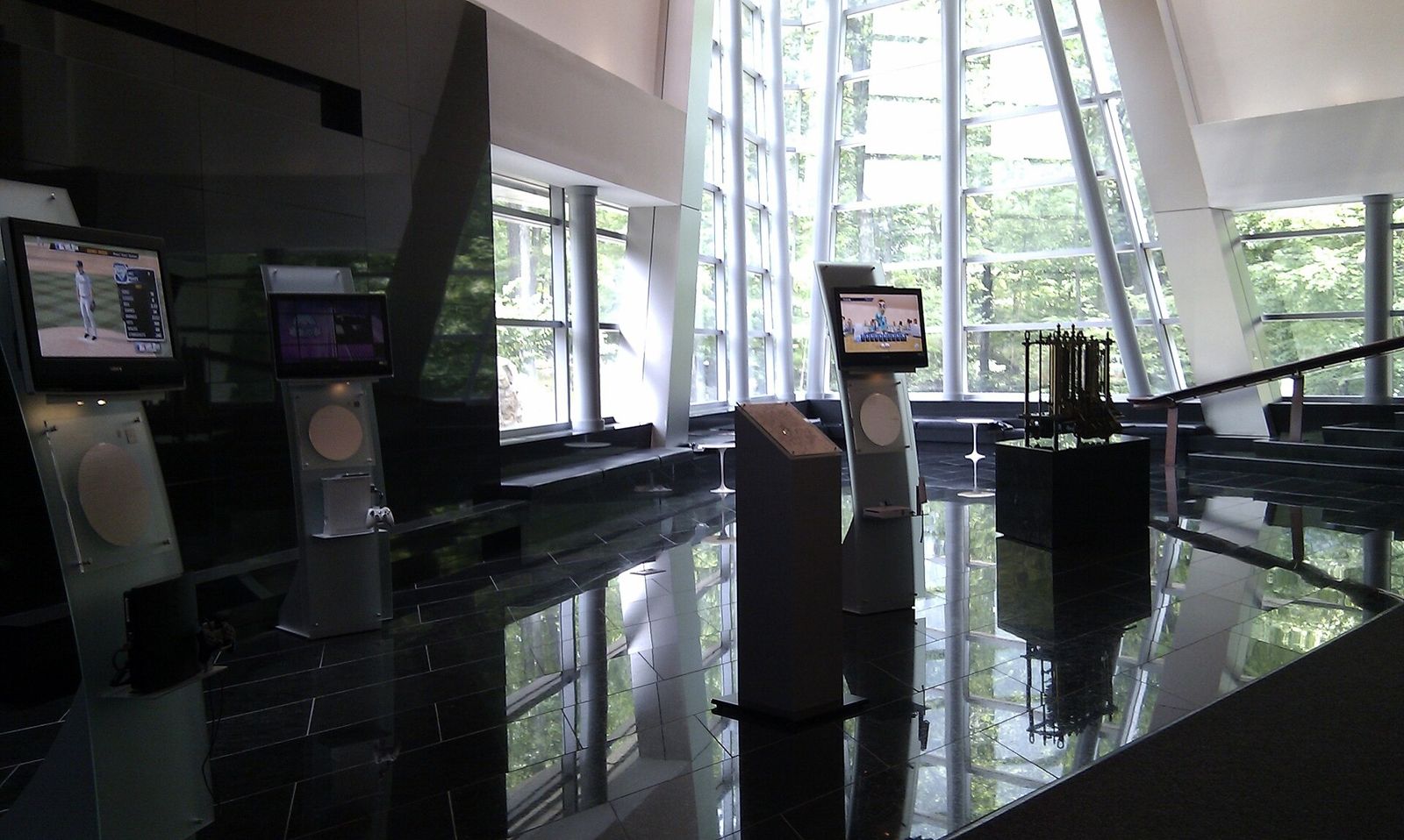 IBM: Computing displays in the glass lobby of IBM's Armonk headquarters