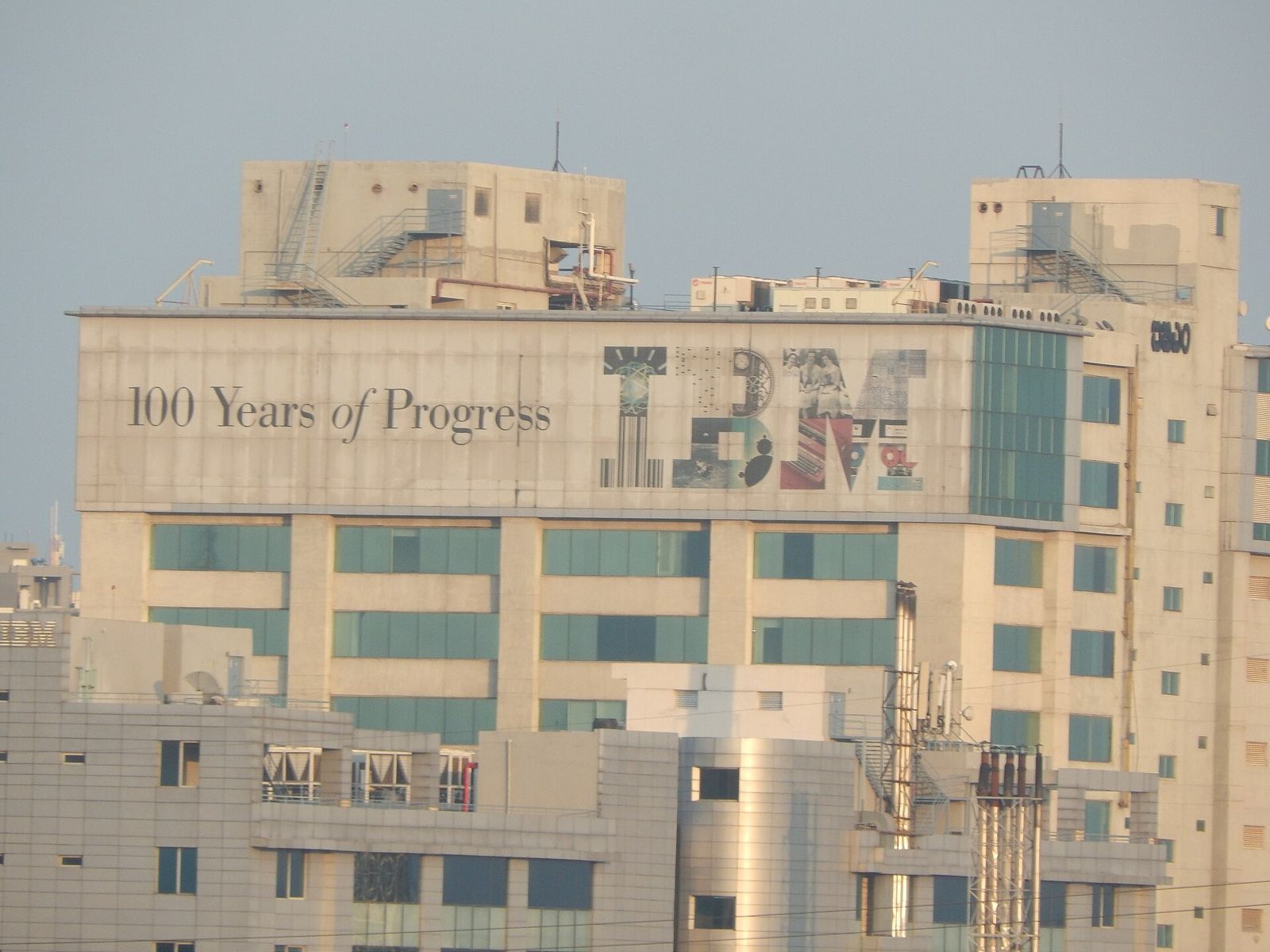 IBM: IBM's head office in Bangalore with a 100 Years of Progress banner