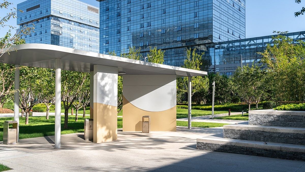 JD.com: White canopy shelter with seating steps in a garden
