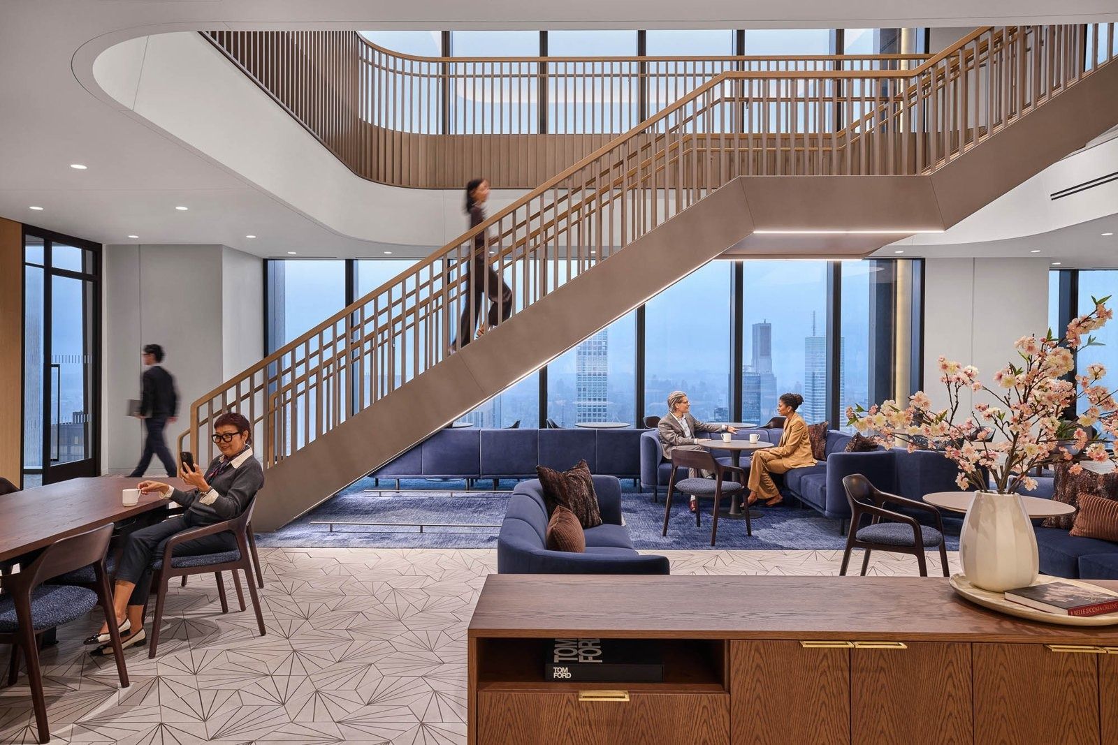 JPMorganChase: A lounge with a timber stair