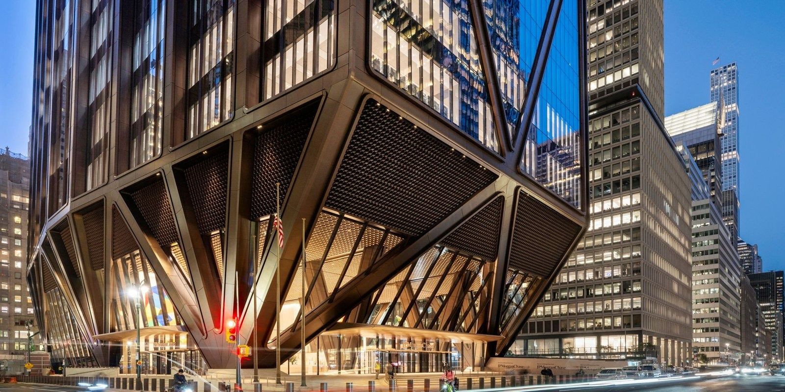 JPMorganChase: The tower's base at dusk