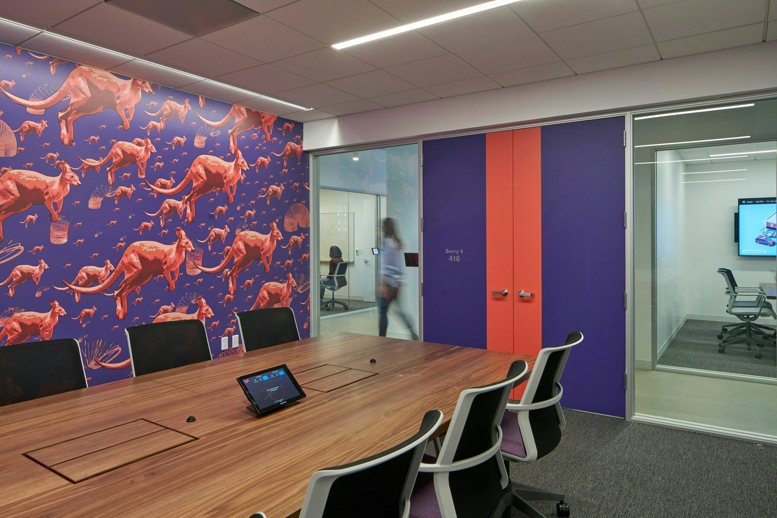Lyft: Meeting room with a kangaroo-print wall