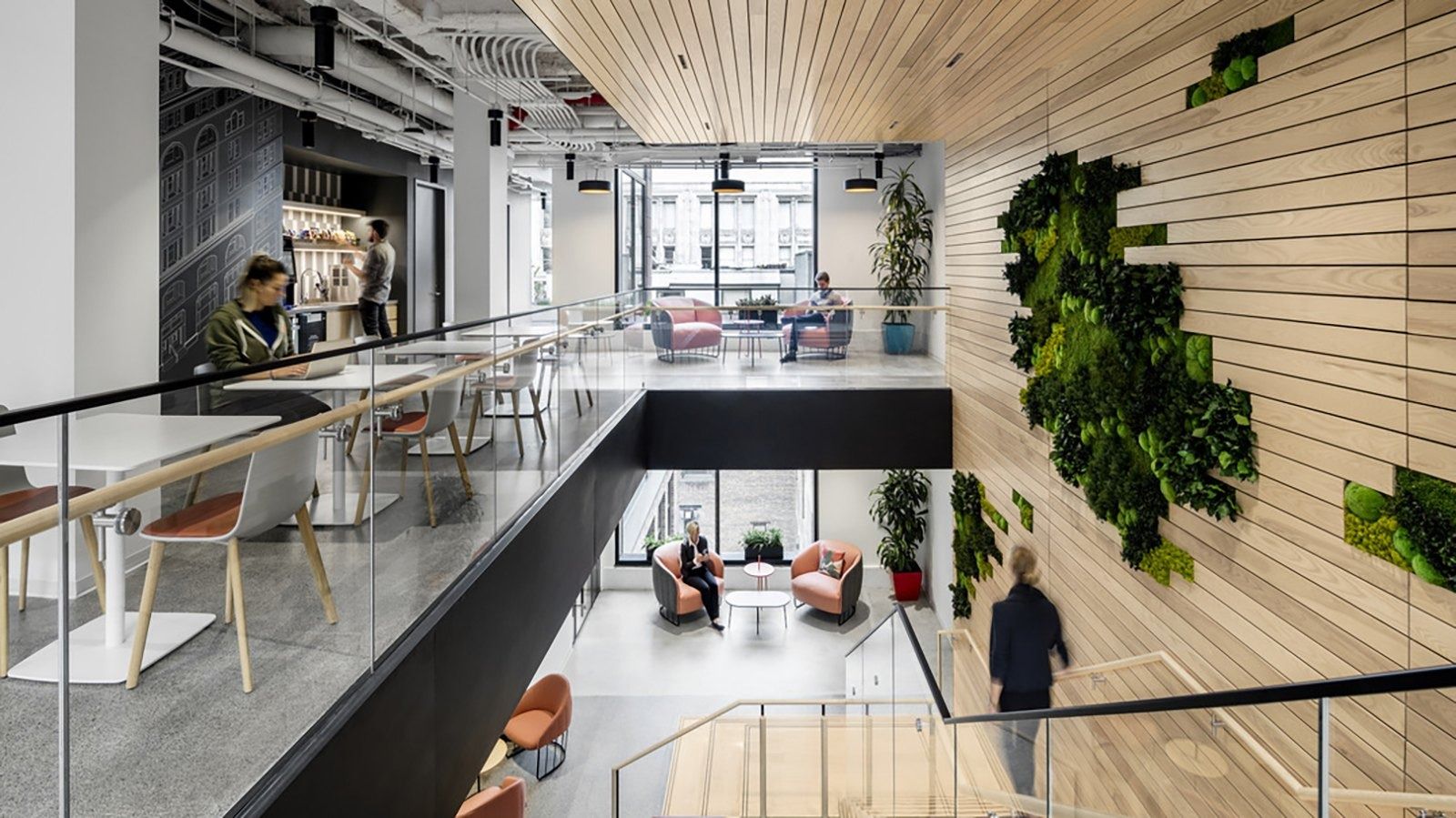 Mastercard: An open floor with timber walls and moss panels
