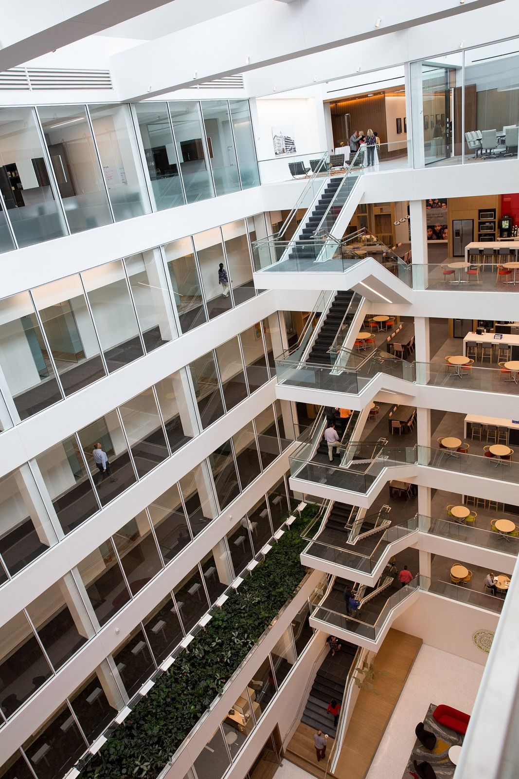 McCormick: Atrium balconies and a green wall seen from above