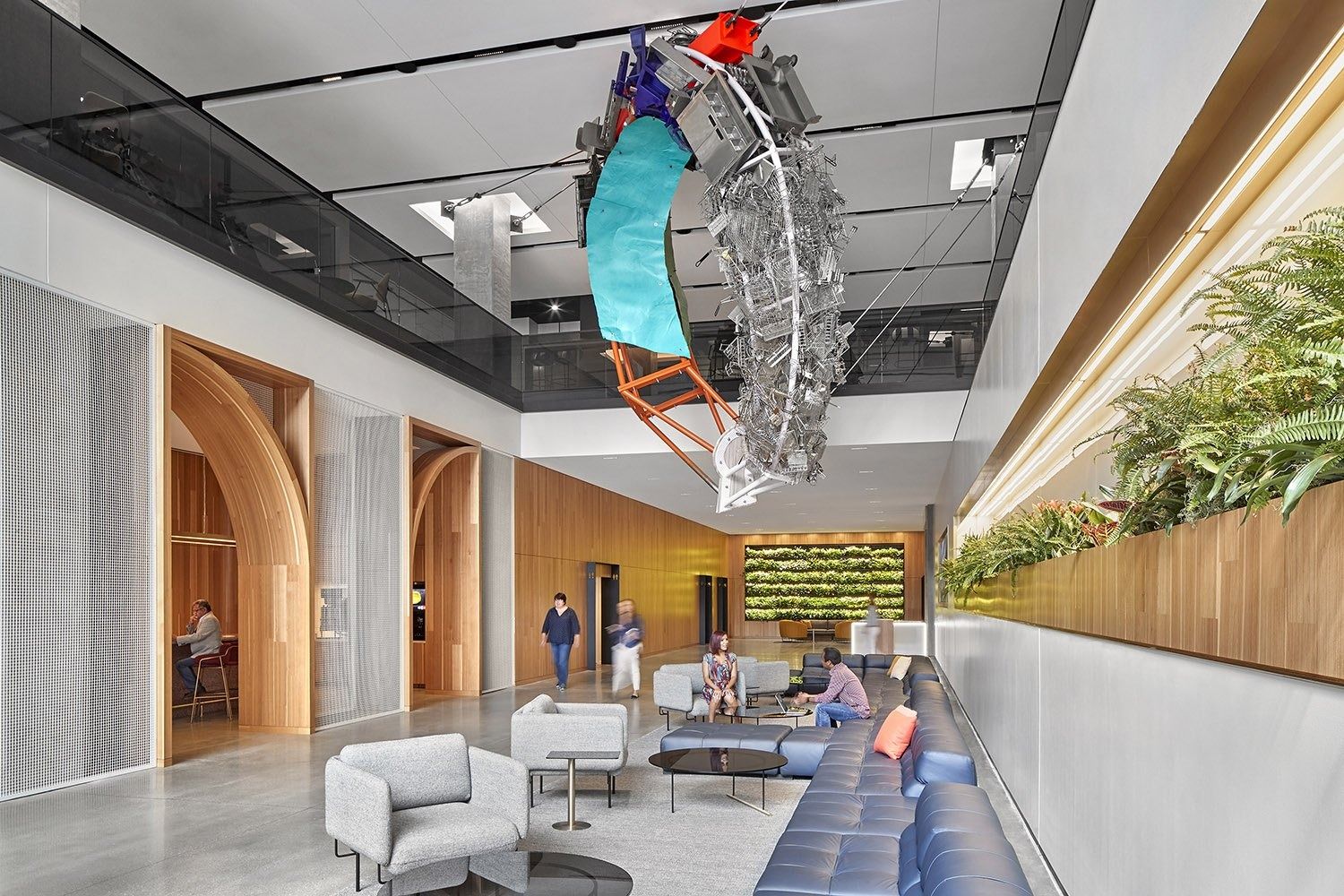 McDonald's: Atrium with a large suspended sculpture and planting
