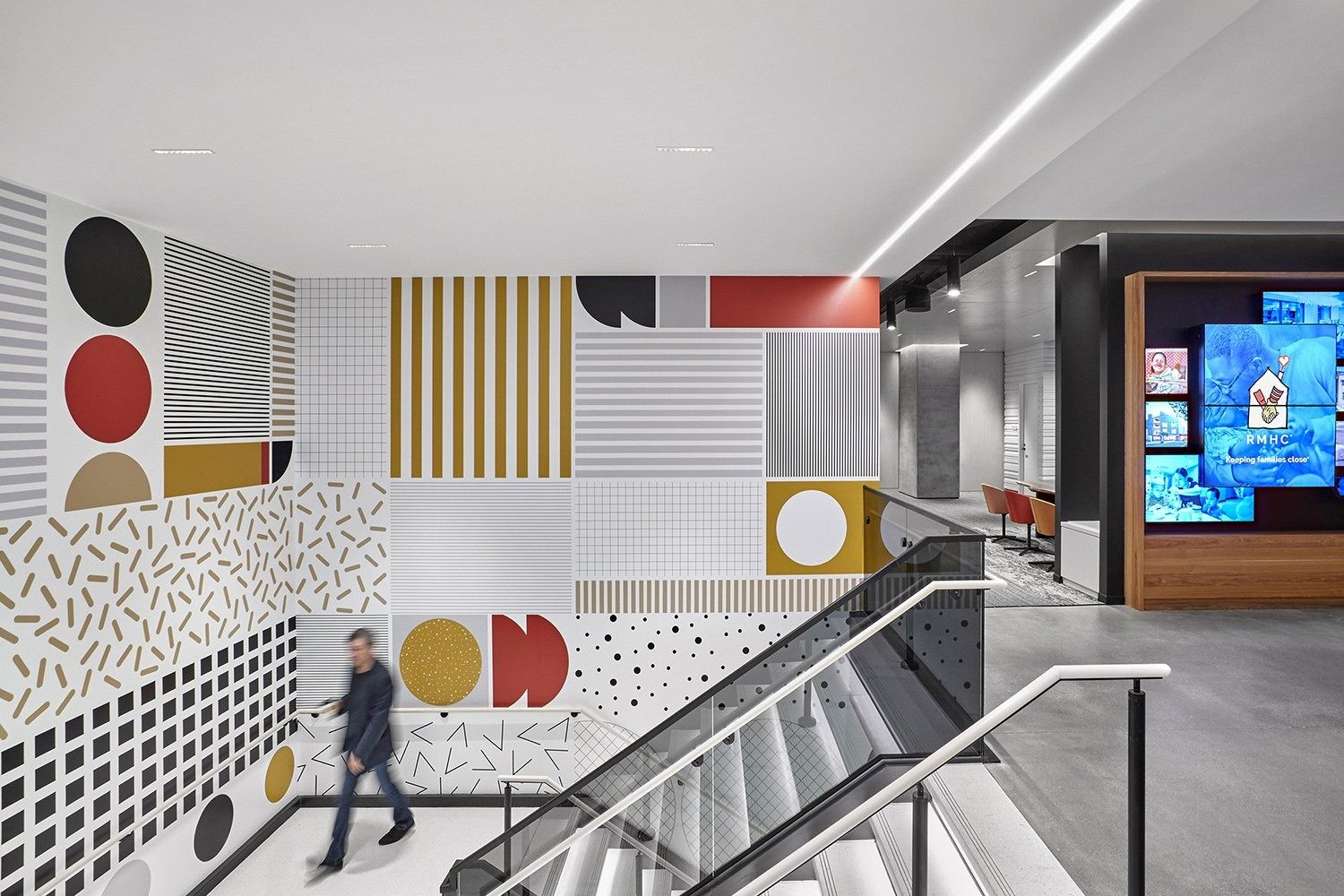 McDonald's: Stair landing with bold black, red and yellow graphics