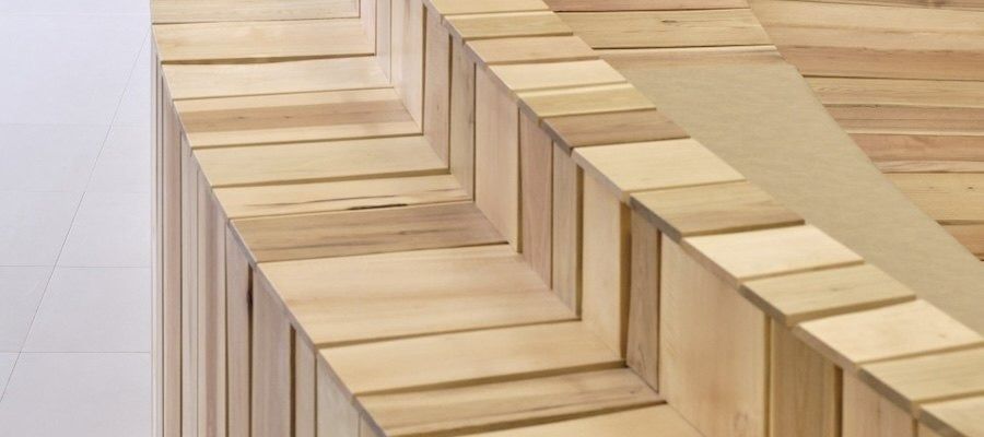 Mercari: Stepped wooden seating seen close up