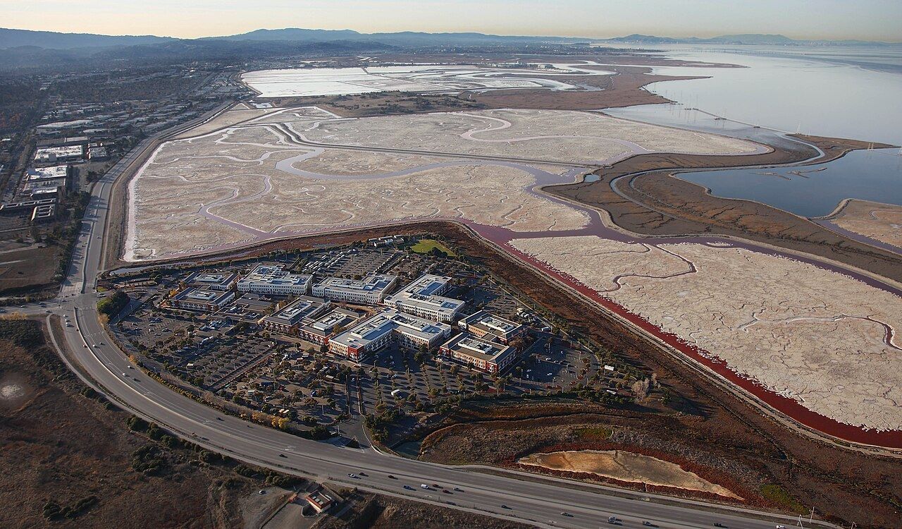Meta: The Menlo Park campus and the bay from the air