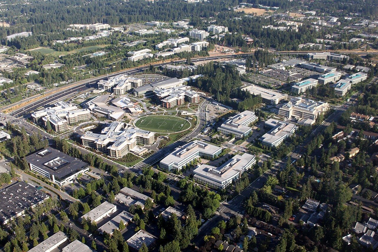 Aerial view of Microsoft's West Campus in Redmond