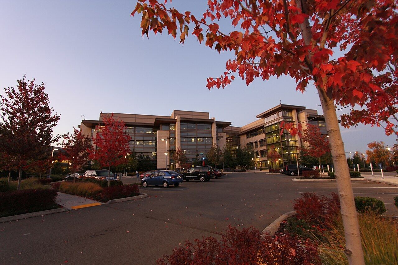 Microsoft West Campus buildings in autumn