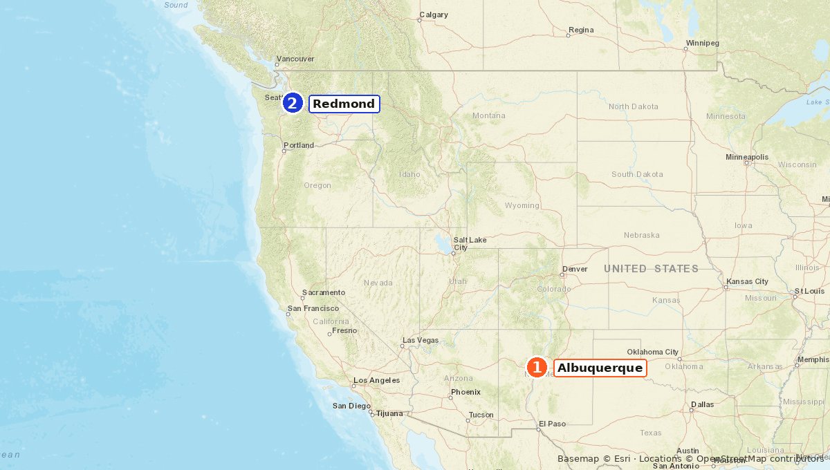 Map from Albuquerque to Redmond