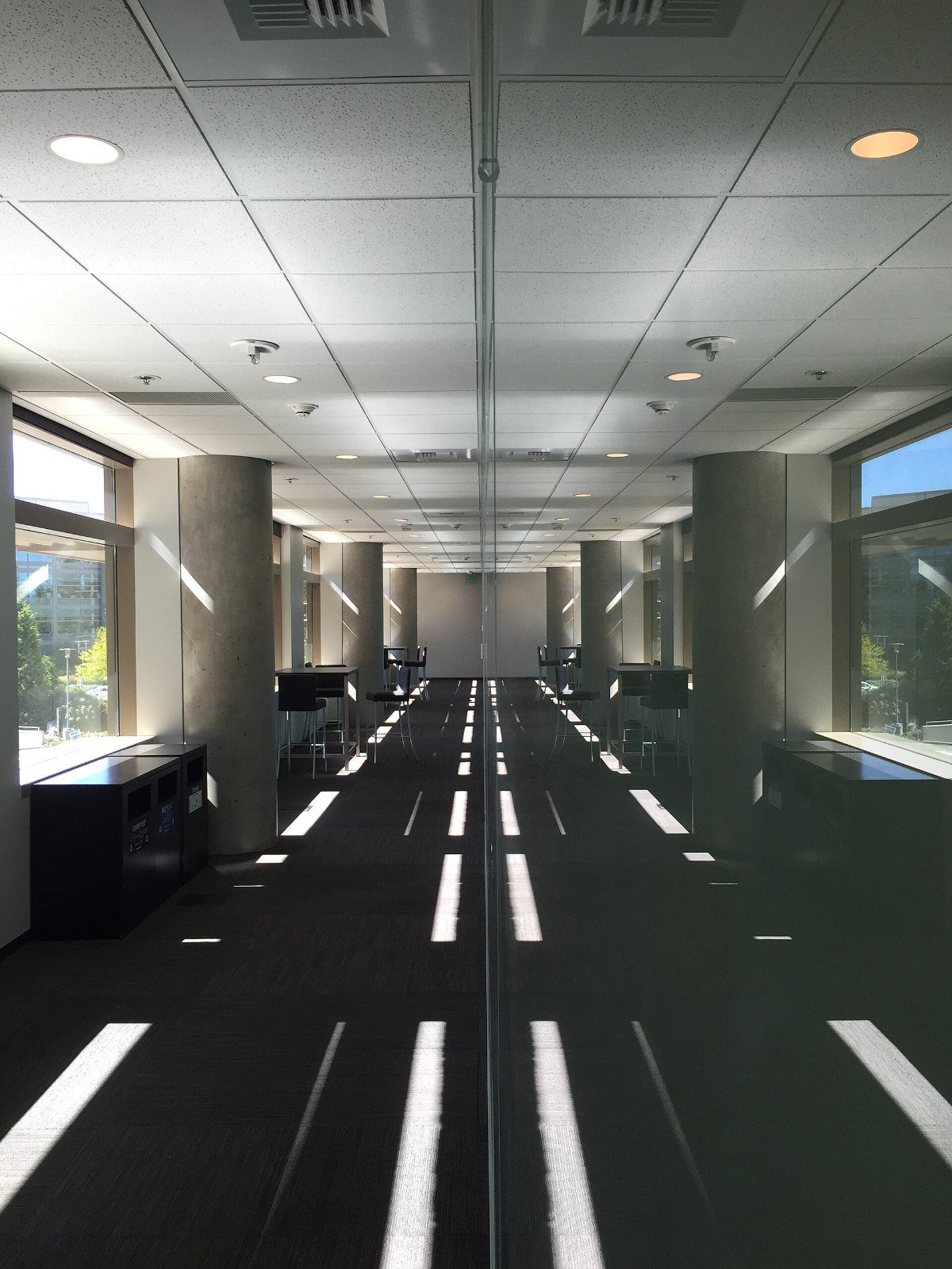 Long corridor with lines of light on the floor