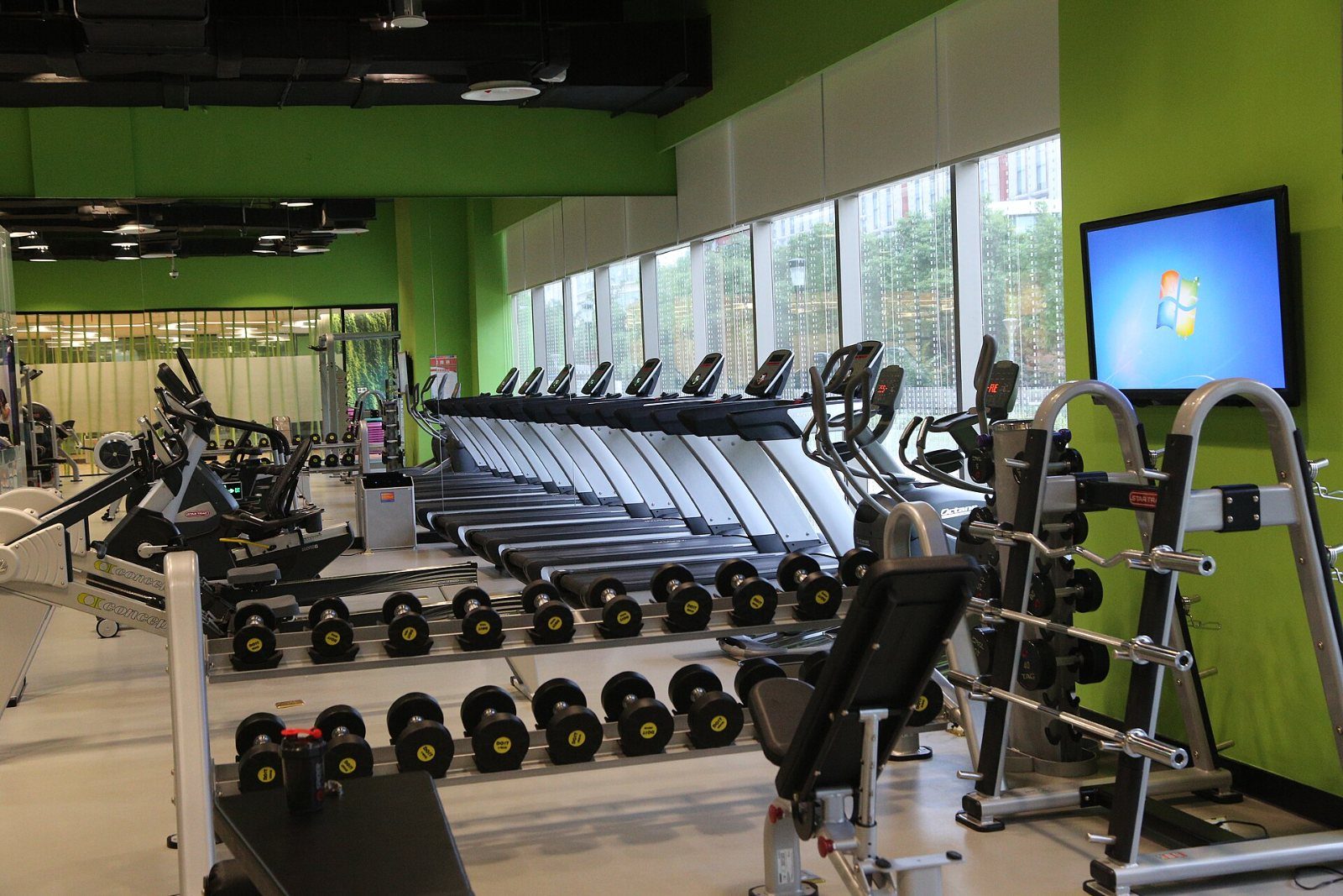 Gym with treadmills and weights