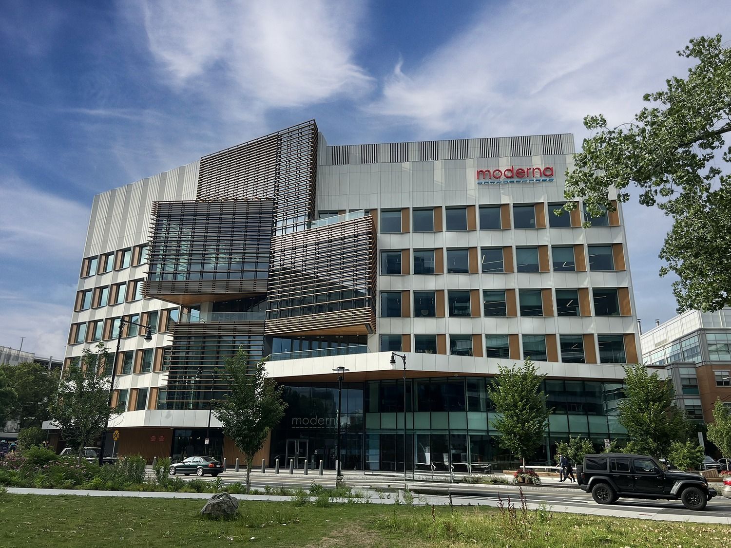 Moderna: The building with the moderna sign and street trees