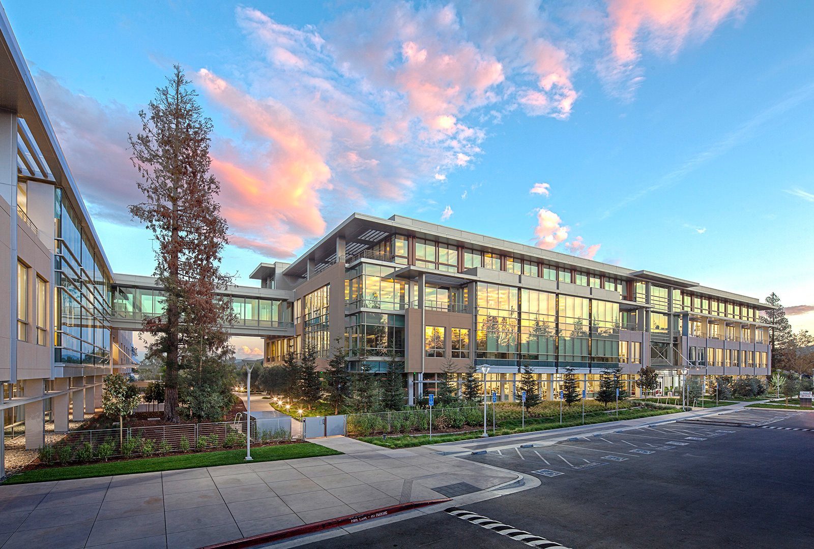 Netflix: Glass office buildings at sunset