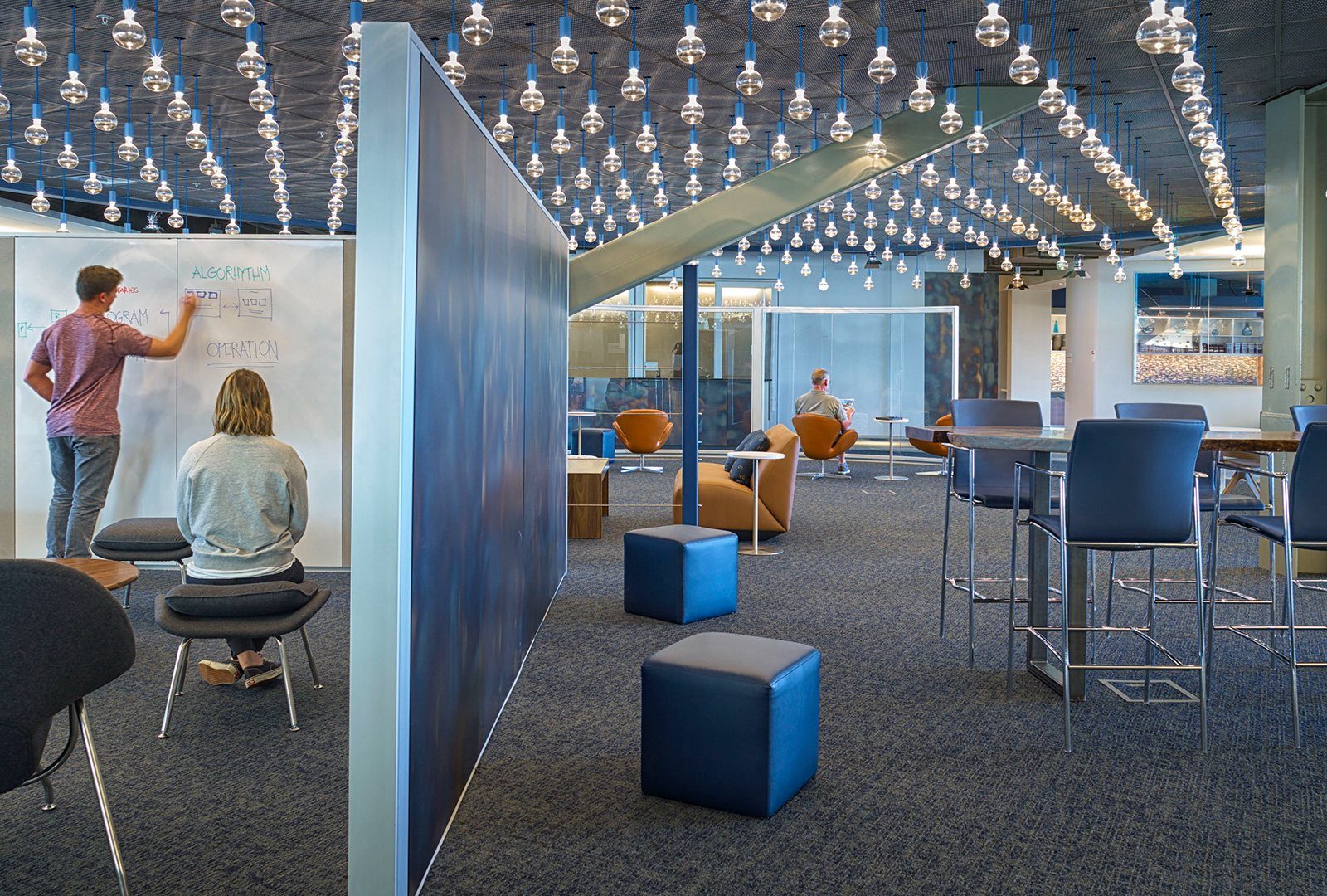 Netflix: Open area with whiteboards and blue stools