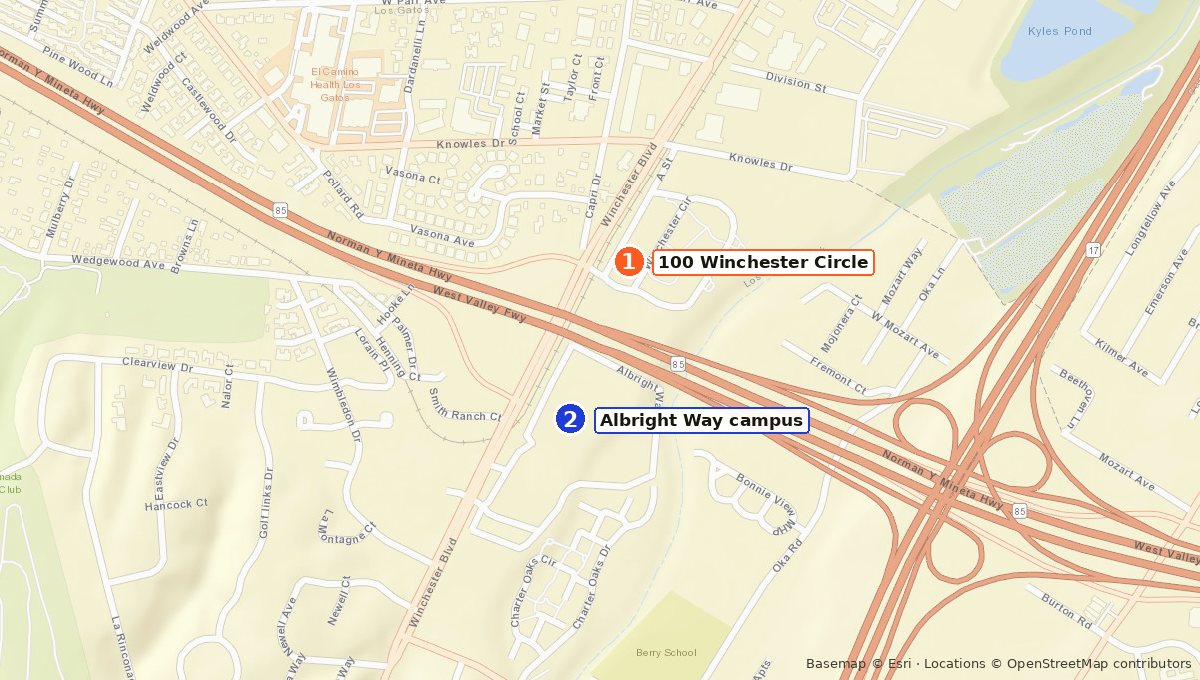Map of Netflix's Los Gatos buildings