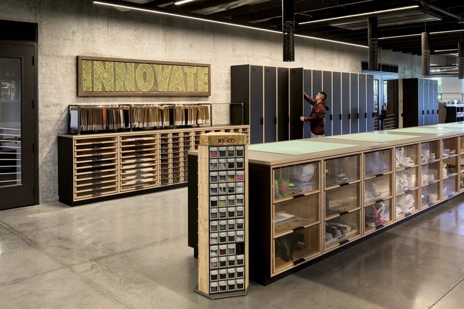 Nike: A wall of shoe lasts and materials