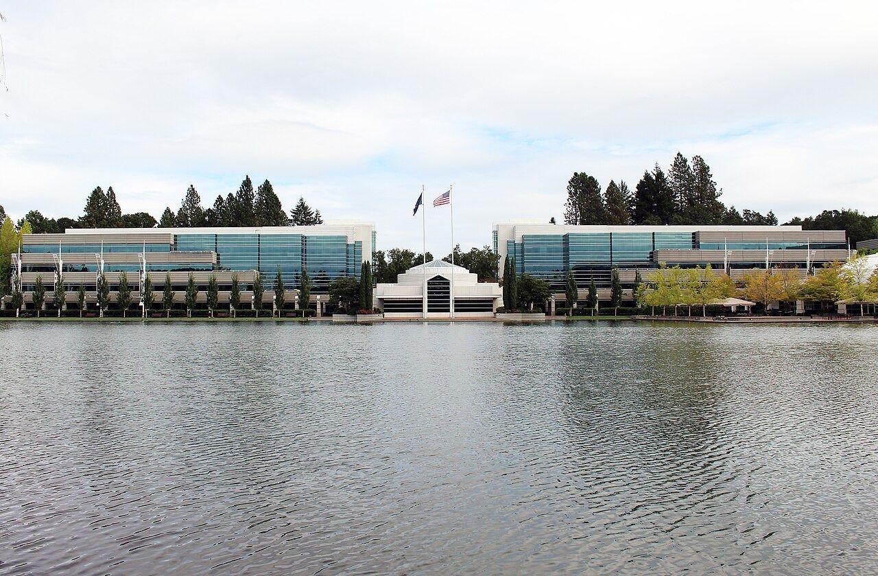 Nike World Headquarters buildings across a lake