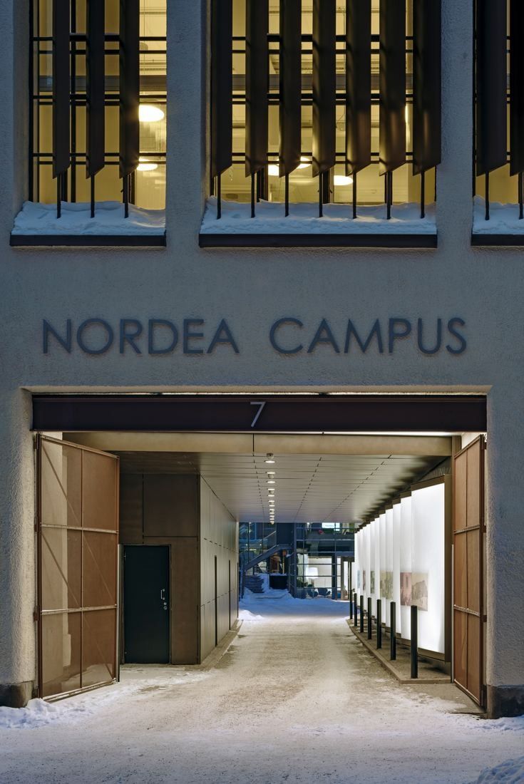 Nordea: Entrance passage with the words NORDEA CAMPUS above it