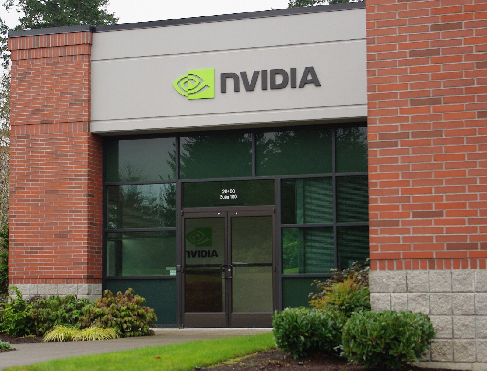 Brick entrance with an NVIDIA sign