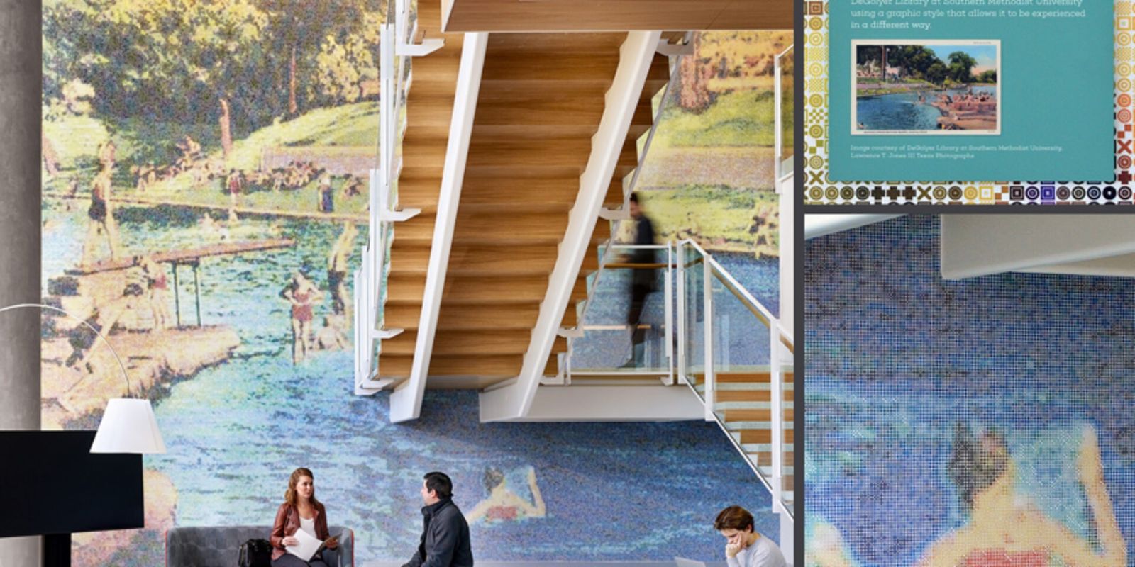 Oracle: A mosaic of Barton Springs pool behind a floating stair