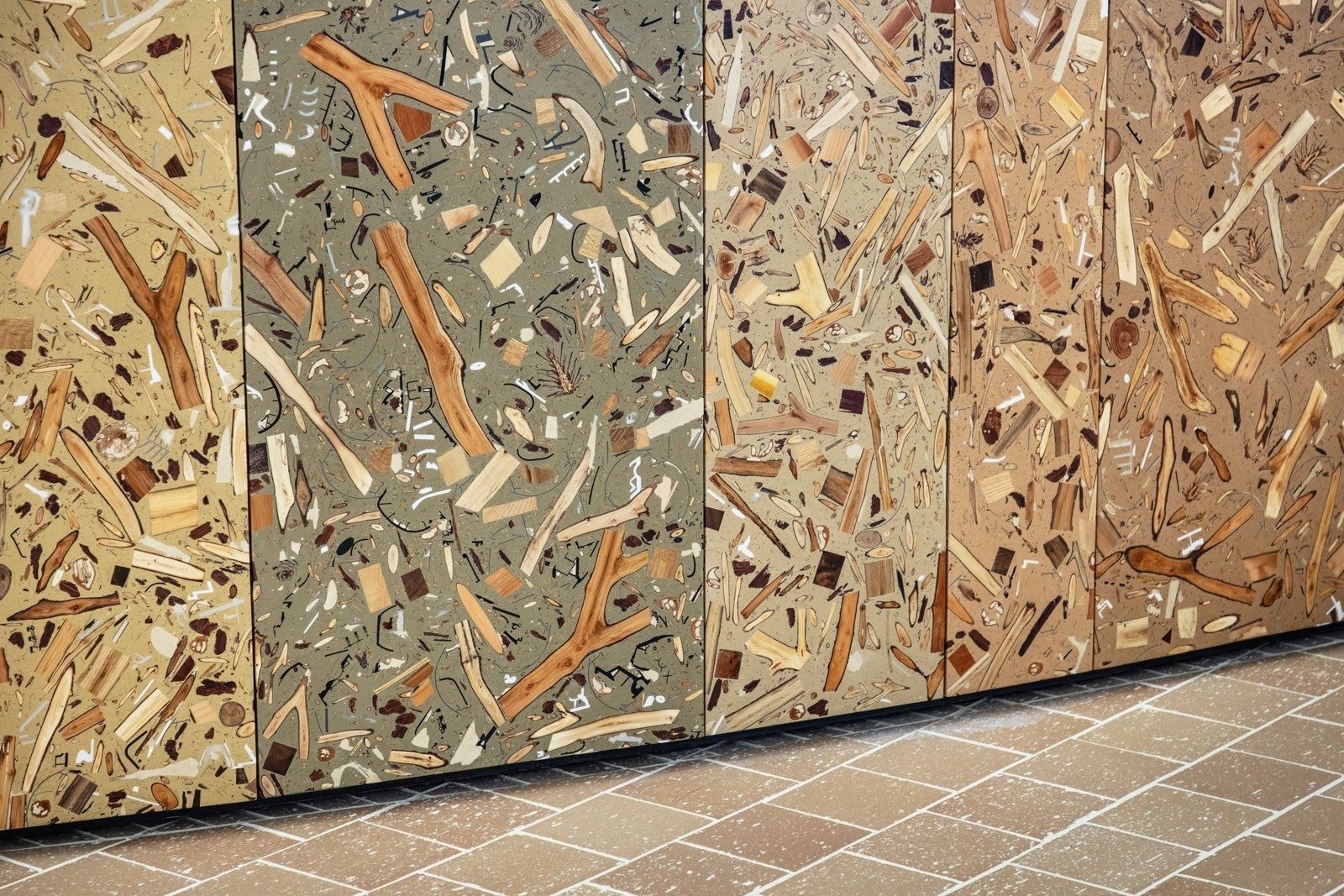 Panasonic: Wall of panels made from wood scraps
