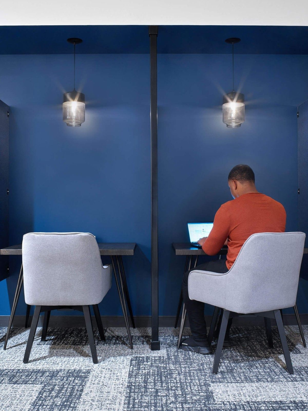 PayPal: Quiet desks against a navy wall