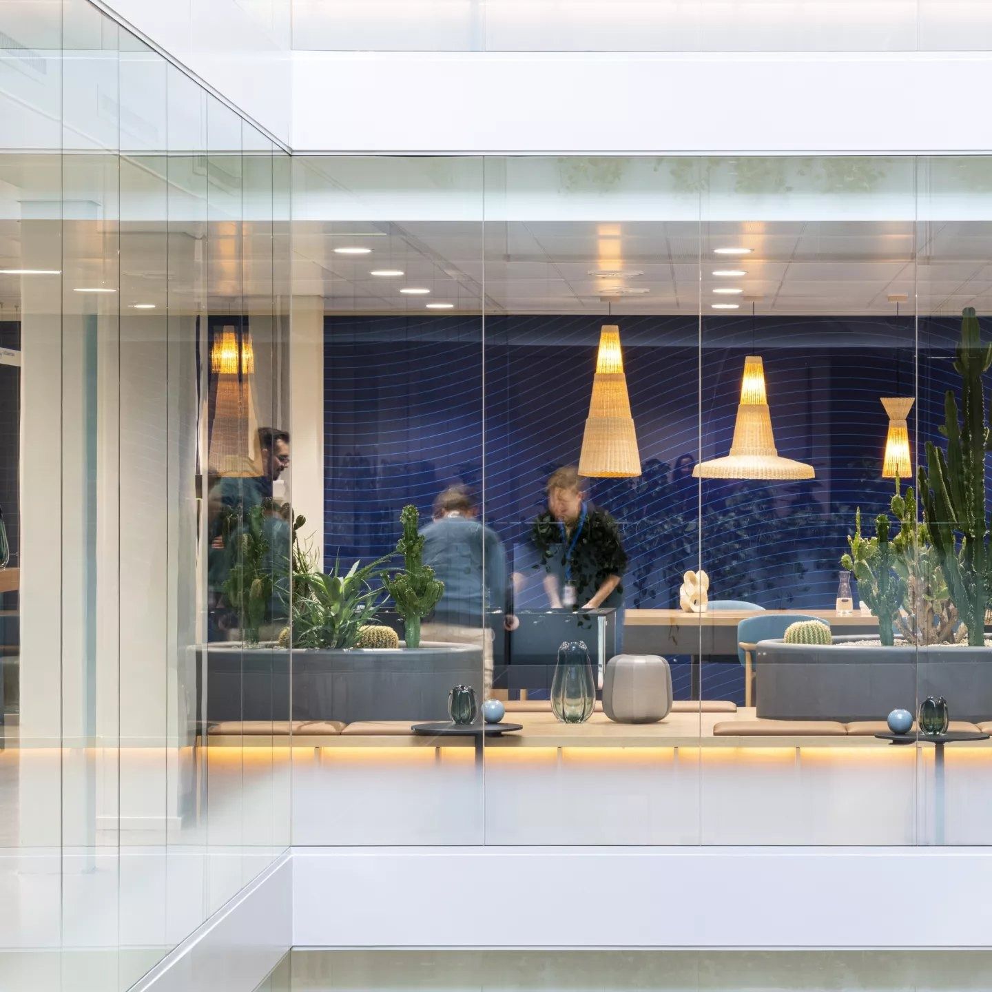 Philips: Meeting space with timber lamps behind glass