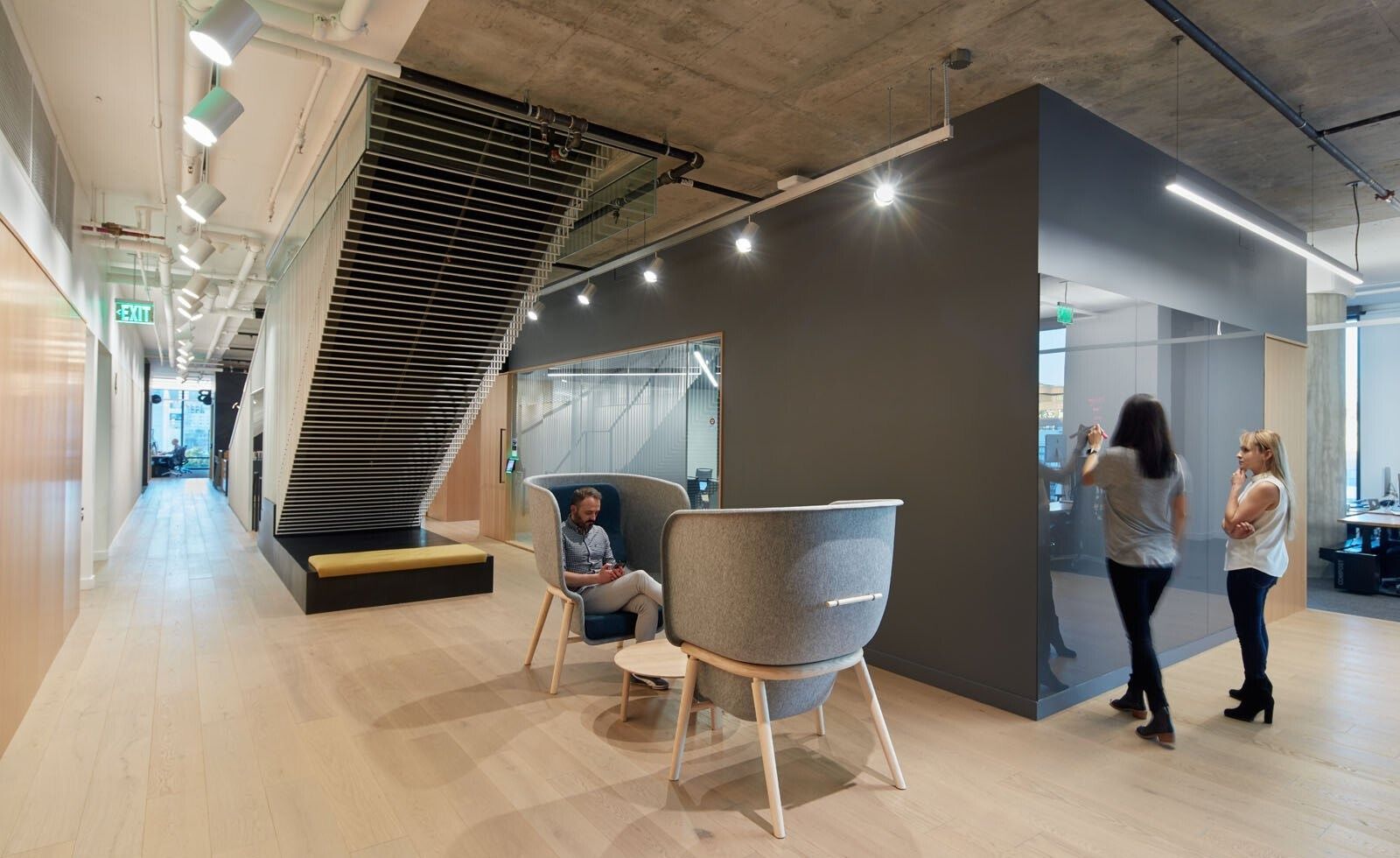 Pinterest: A black stair rising above a lounge