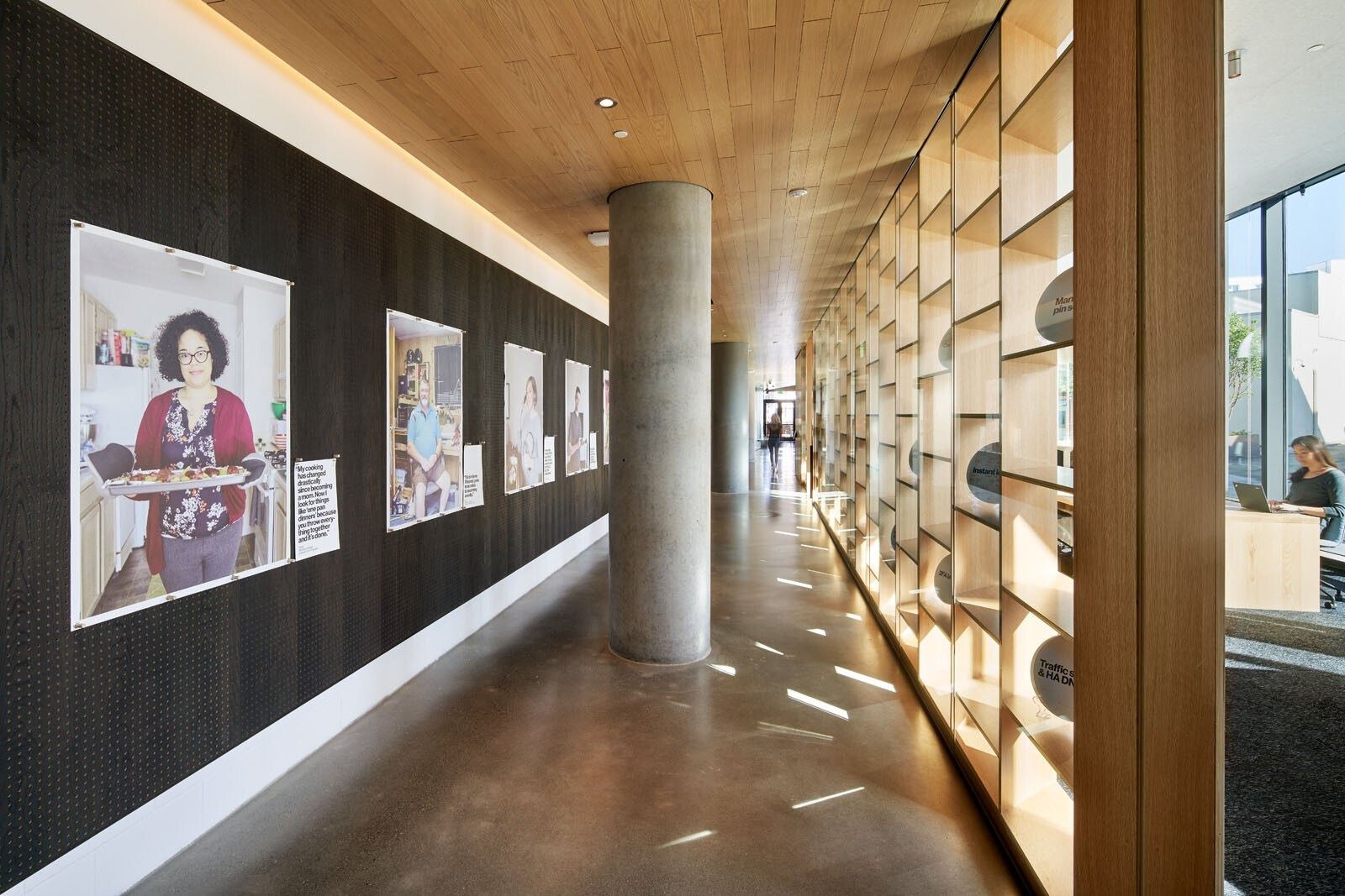 Pinterest: A corridor of shelves and framed pins