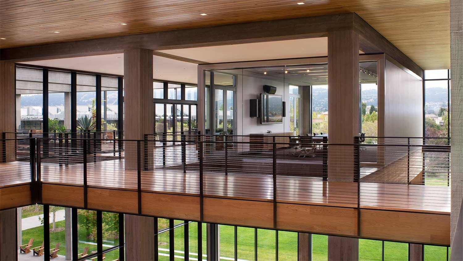 Pixar Animation Studios: Timber-framed upper floor with glass walls