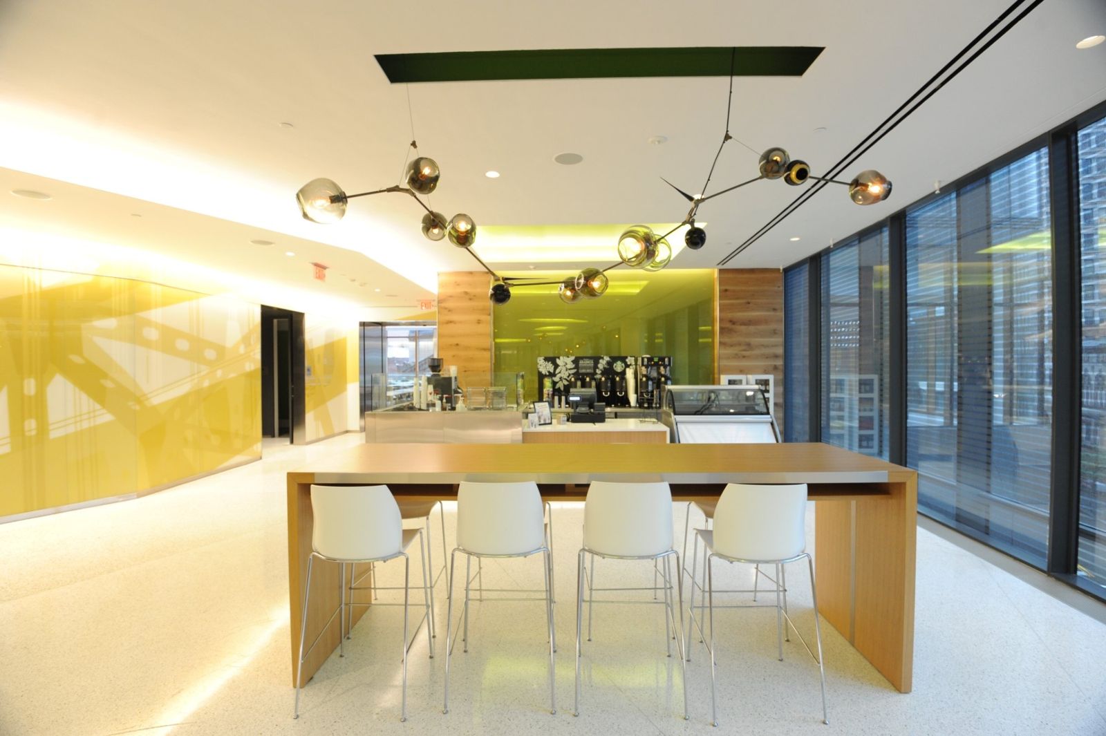PNC Financial Services: Coffee bar with a long counter and white stools