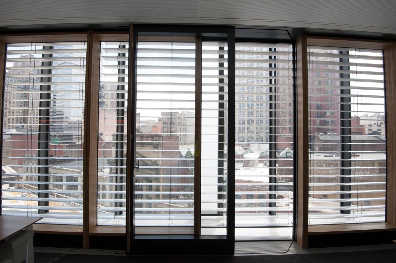 PNC Financial Services: Window wall with automated blinds half lowered
