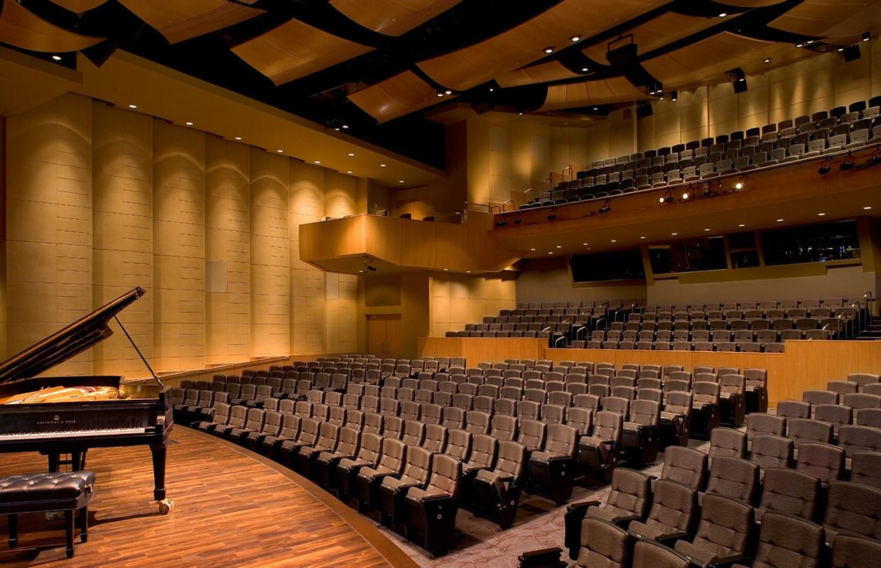 Qualcomm: The Irwin M. Jacobs auditorium with a grand piano