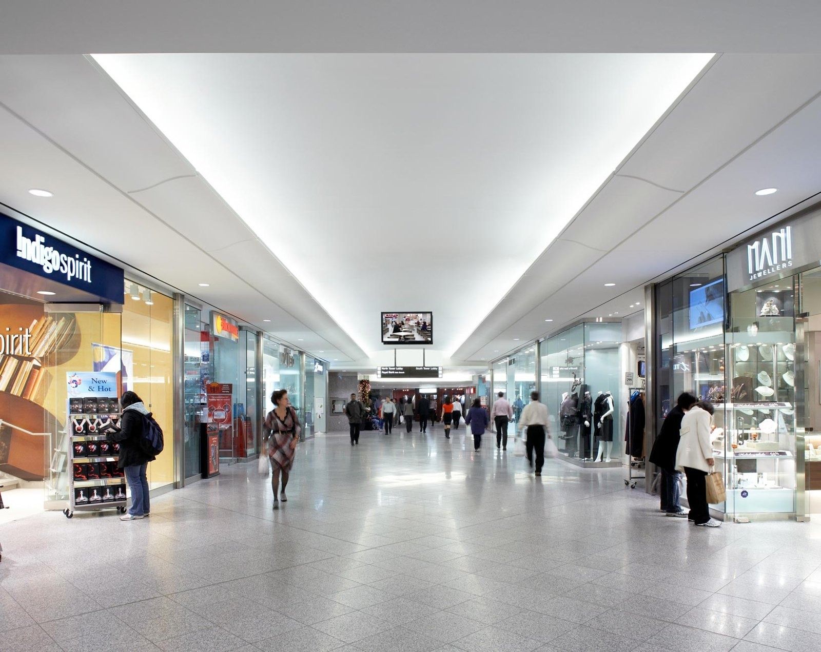 RBC (Royal Bank of Canada): Bright underground shopping concourse lined with stores