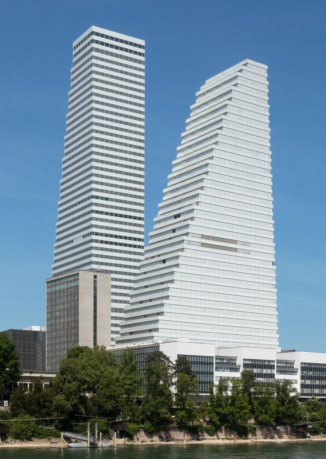 Roche: Two tall stepped towers side by side