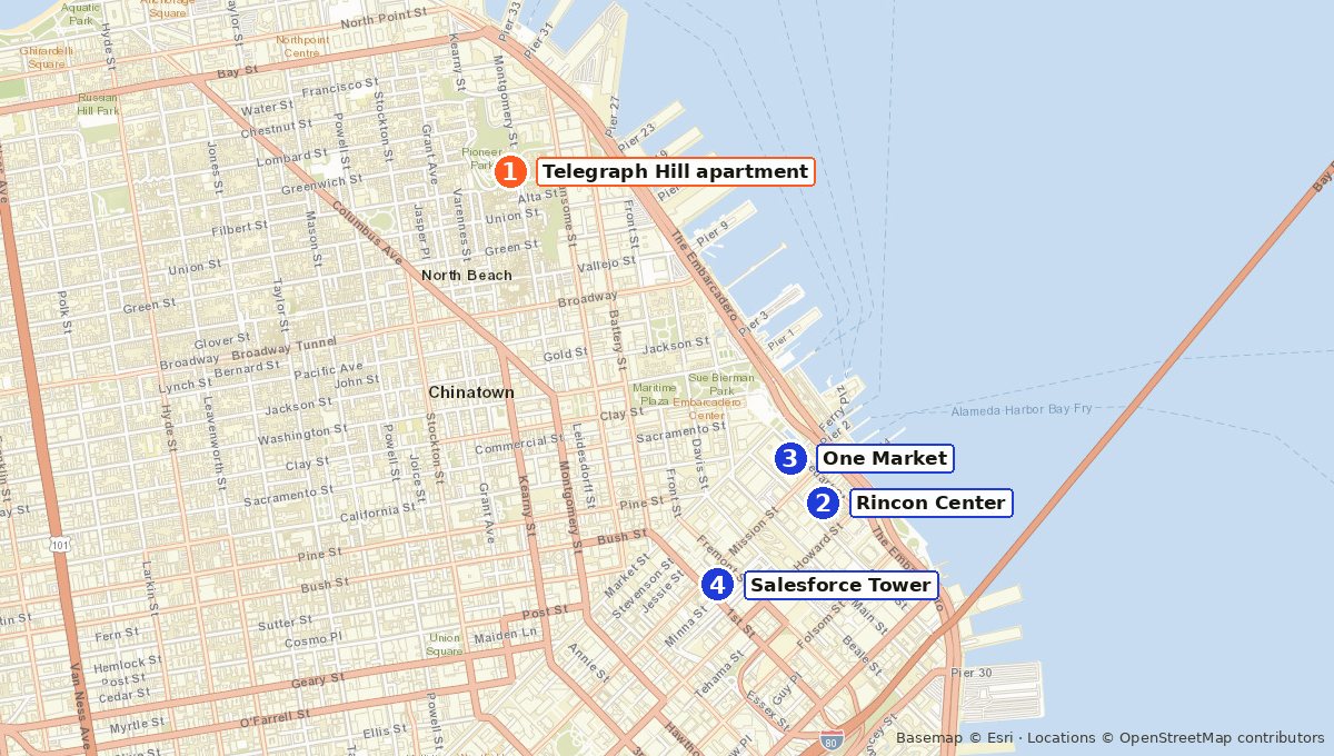 Map of Salesforce's four San Francisco homes