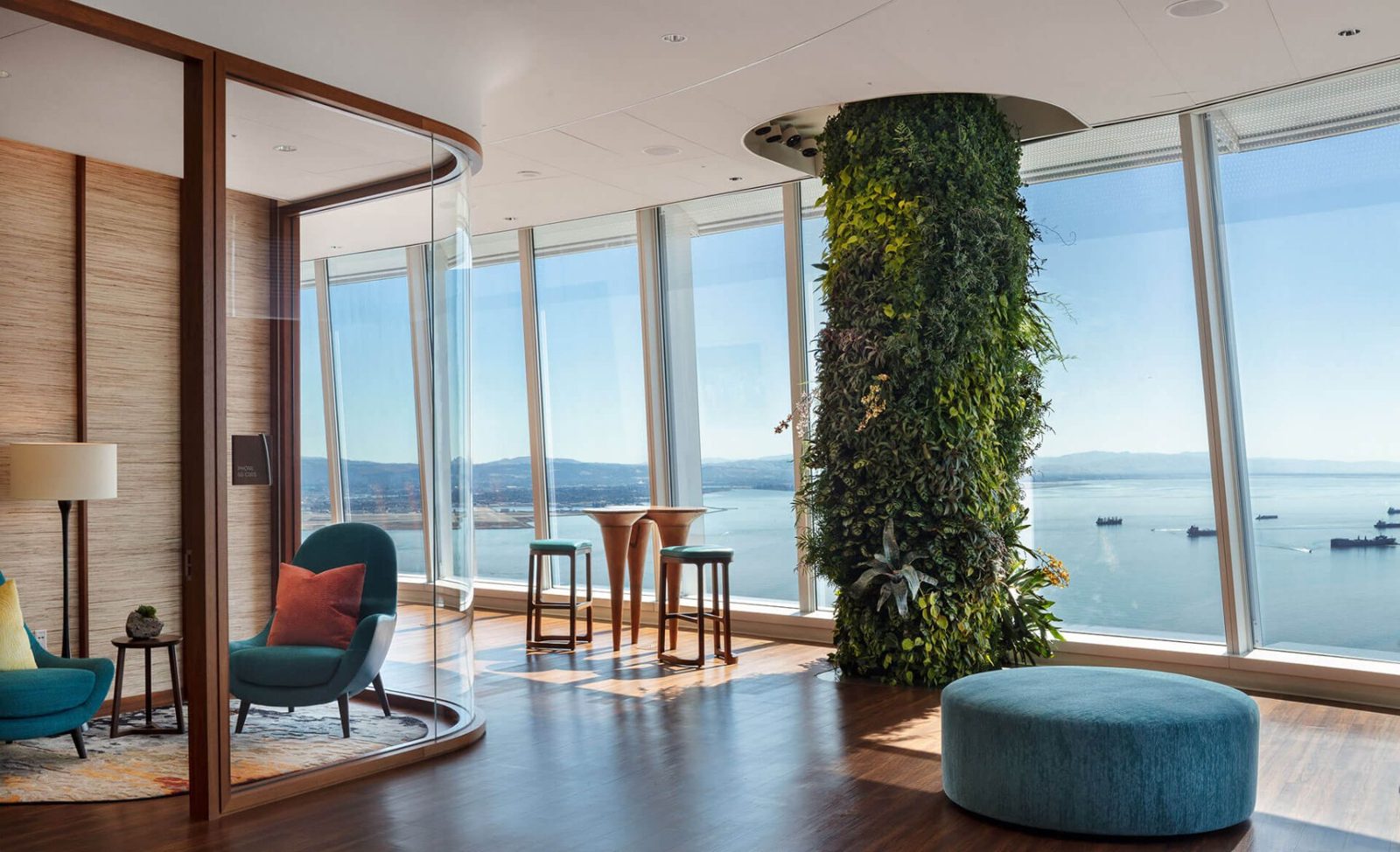Salesforce: Lounge seats by tall windows