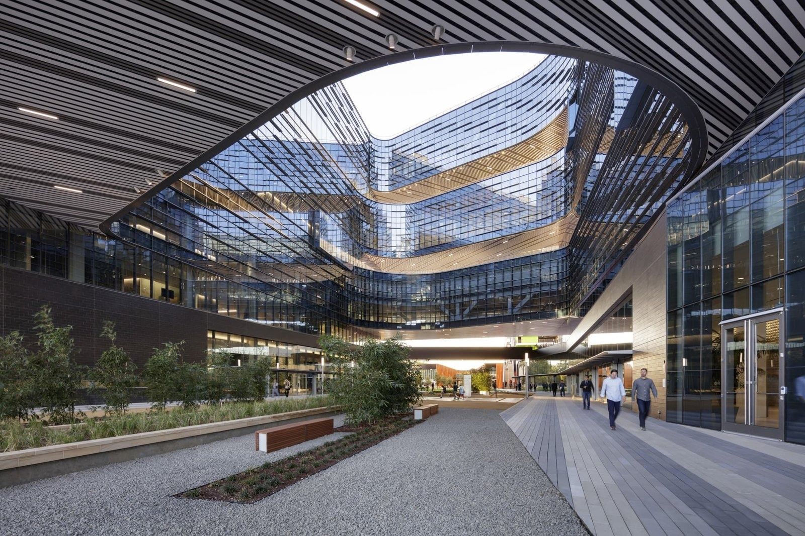 Samsung Electronics: A landscaped courtyard under office floors at Samsung's San Jose headquarters