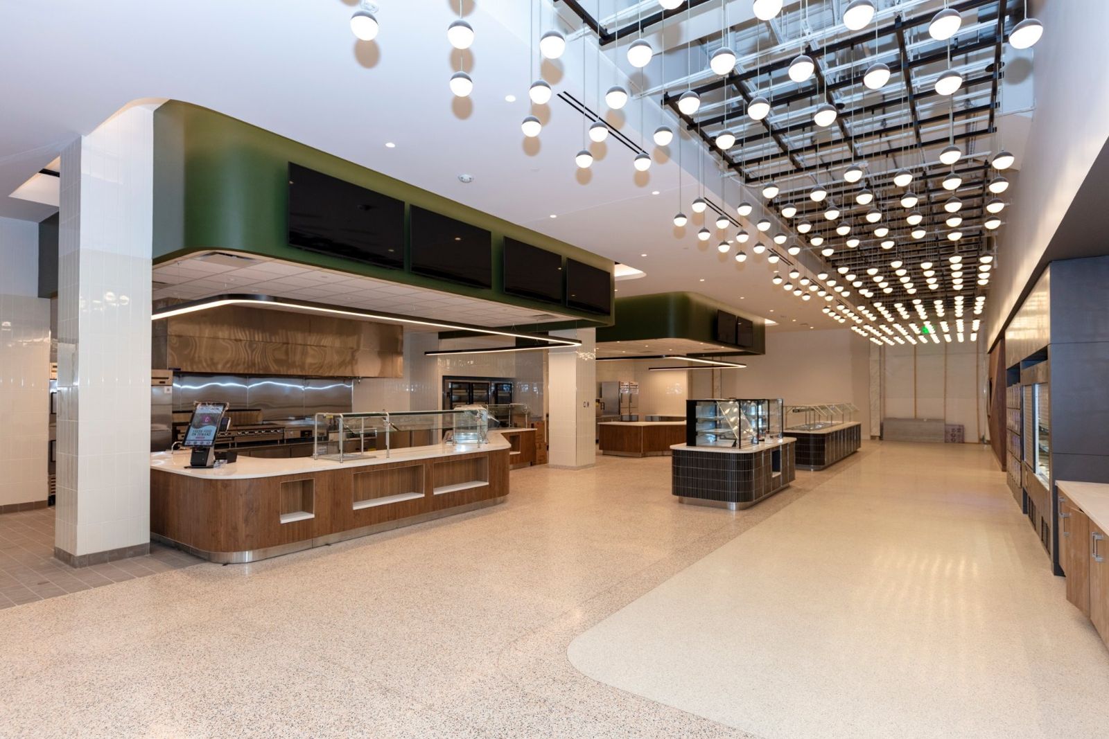 Sherwin-Williams: Café servery under hundreds of round pendant lights