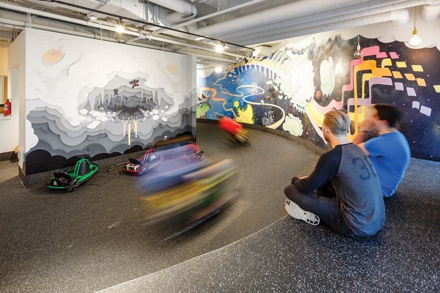 Shopify: A racetrack mural with remote-control cars