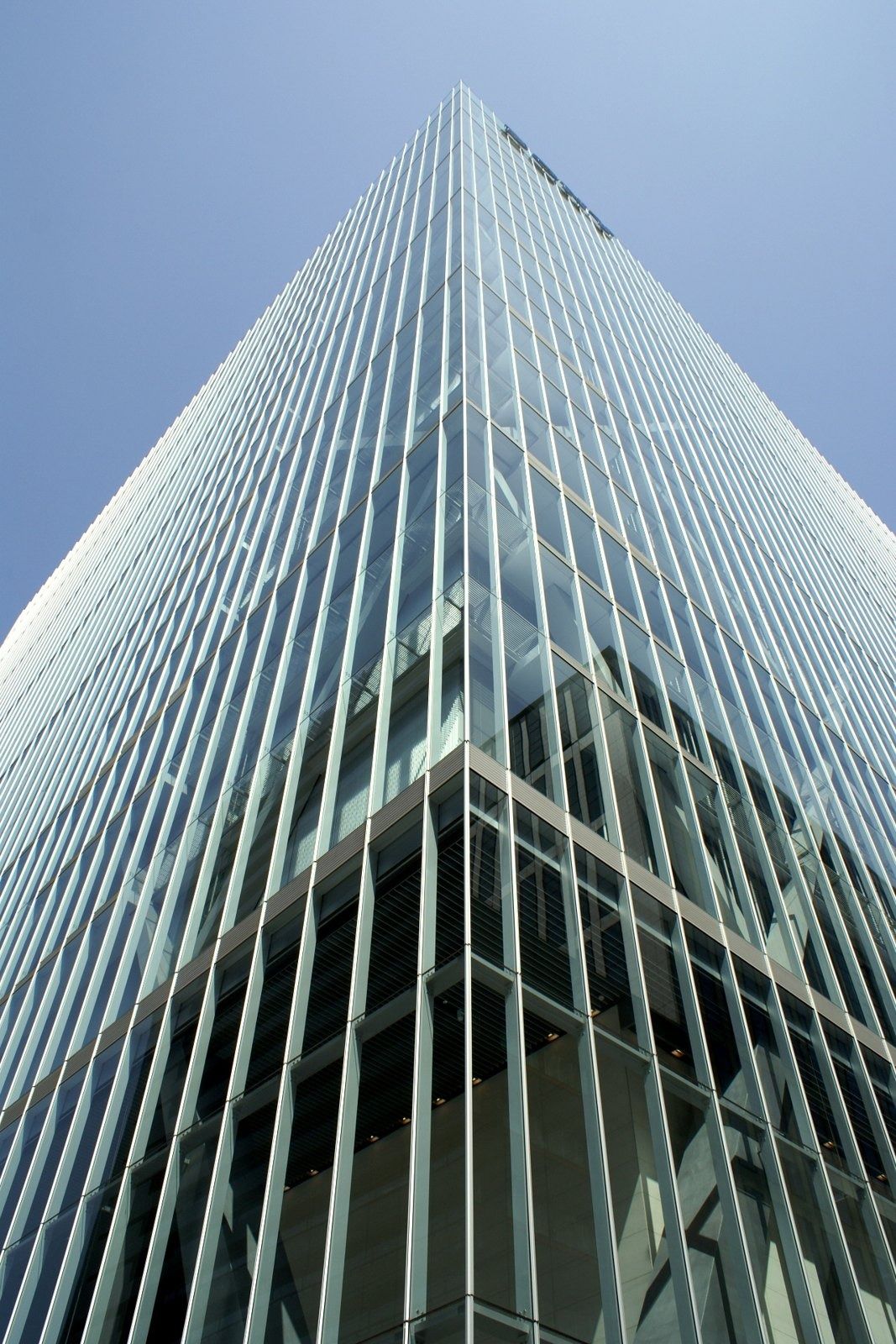 Sony Group: Looking up the diagonal-grid facade
