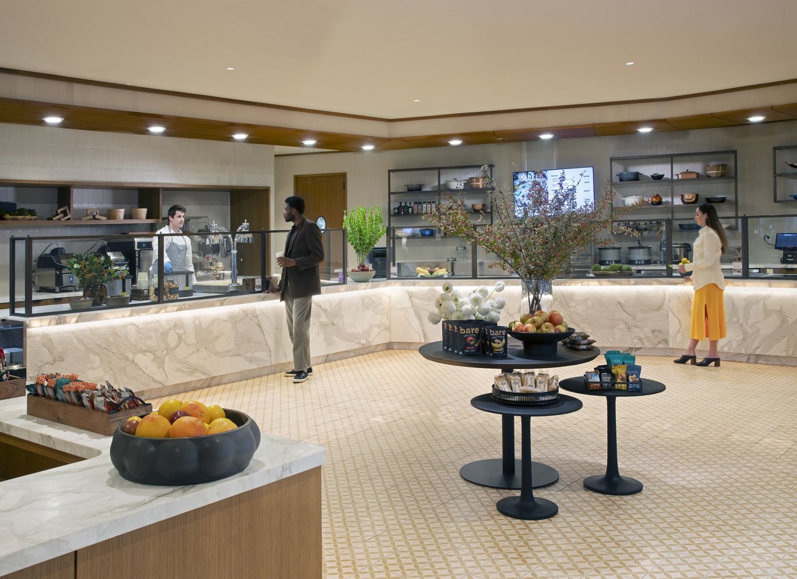 State Street: Market counter with fruit and pastries