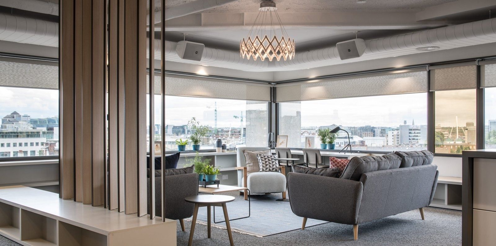 Stripe: A lounge with timber screens and sofas