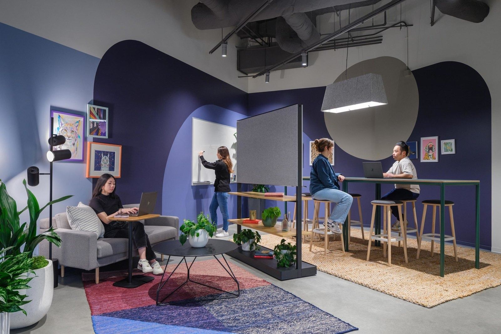 Stripe: A purple lounge with whiteboards
