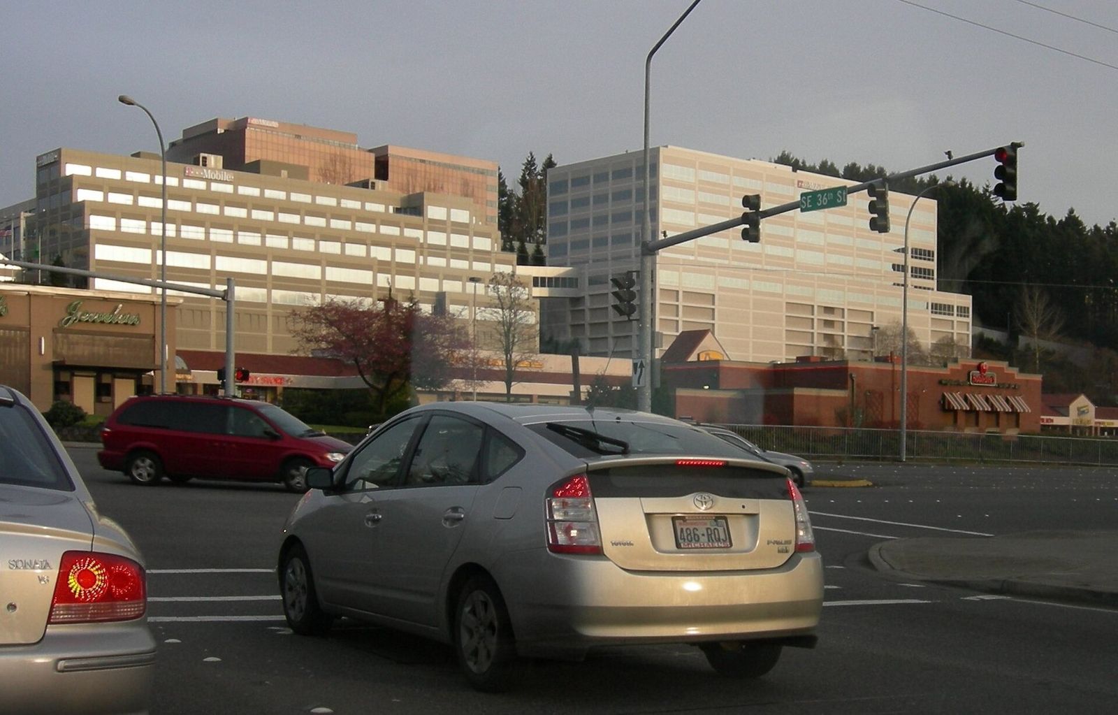 Office buildings in Bellevue seen from a road