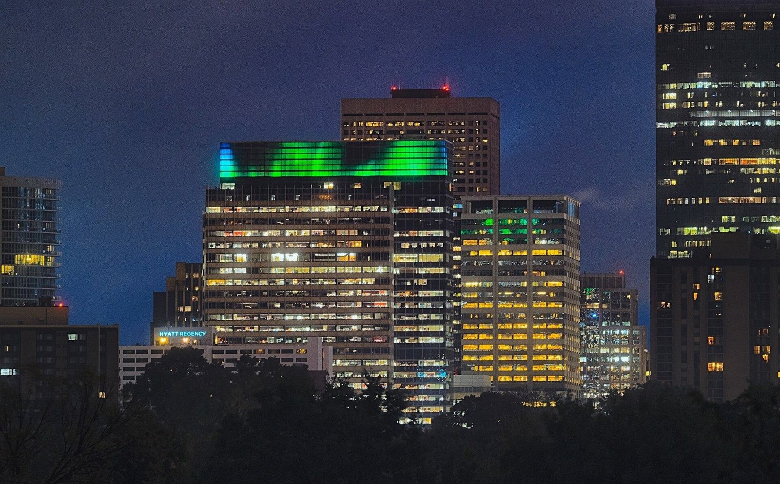 Target: Downtown Minneapolis skyline at night with Target Plaza lit up