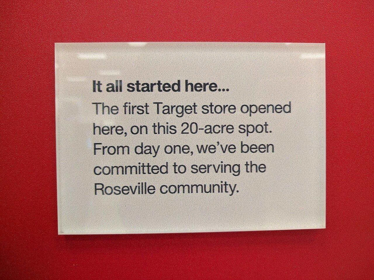 Plaque saying the first Target store opened on this spot